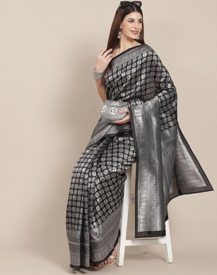 Satrani Paisley, Woven, Embellished, Dyed Banarasi Silk Blend, Jacquard Saree(Black, Silver)
