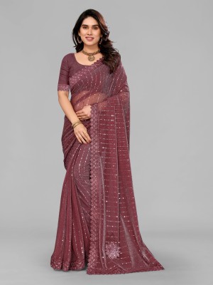 HouseOfCommon Embellished Bollywood Lycra Blend Saree(Maroon)