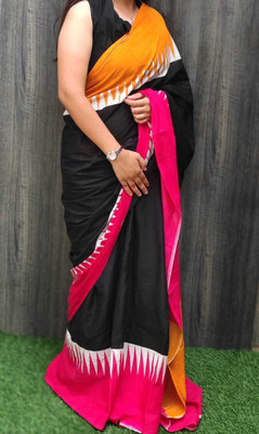 MULMUL HANDLOOM Printed Narayanpet Pure Cotton Saree(Black)