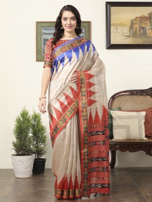 Sareemall Printed Daily Wear Silk Blend Saree(Beige)