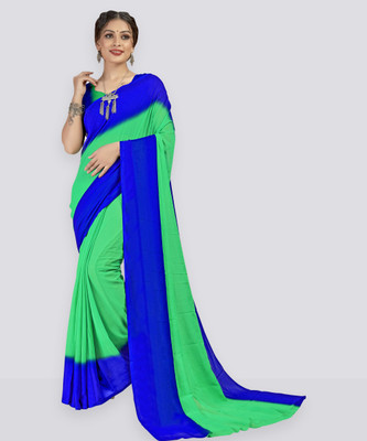 Anand Sarees Dyed Bollywood Georgette Saree(Dark Green, Blue)