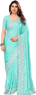 DRASHTI ART Embroidered Bollywood Chiffon Saree(Blue)