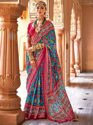 ANOUK Woven Patola Silk Blend Saree(Blue)