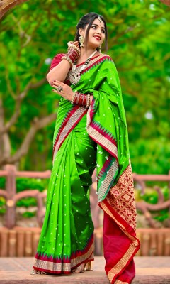 Sijileen Temple Border, Woven Sambalpuri Art Silk Saree(Light Green)