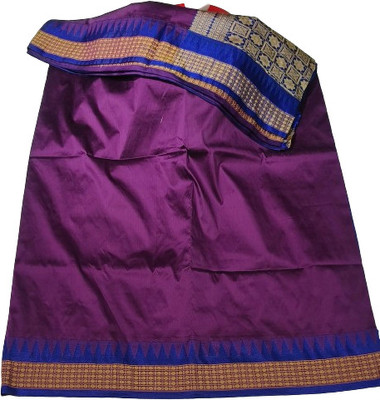 LYANNA Solid/Plain, Temple Border Sambalpuri Handloom Dupion Silk Saree(Beige)