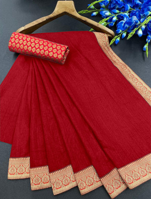 Aadishakti Fashion Solid/Plain Bollywood Lycra Blend Saree(Red)