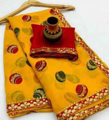 Yashvicreation Printed Bandhani Georgette Saree(Yellow)