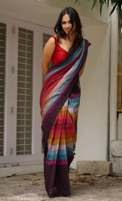 PARTHA BISWAS Striped Handloom Cotton Blend Saree(Multicolor)
