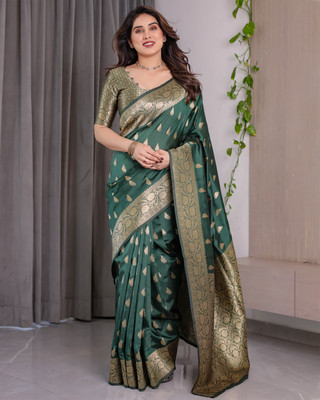 ARYORA Printed Banarasi Jacquard Saree(Green)