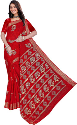 Vastram Creation Dyed, Printed, Self Design Patola Pure Cotton Saree(Red)