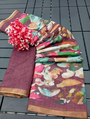 G GAJAL INTERNATIONAL Printed Kanjivaram Pure Cotton, Cotton Linen Saree(Multicolor)