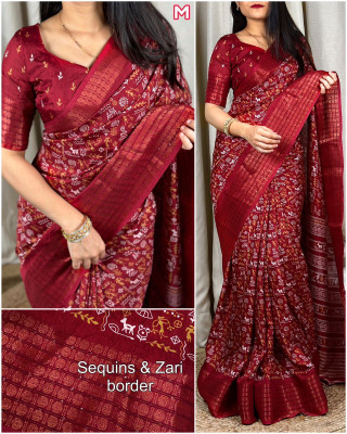 SAKHA DESIGNER Printed Bollywood Art Silk Saree(Maroon)