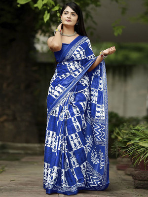 Anouk Rustic Printed Daily Wear Cotton Blend Saree(Blue)
