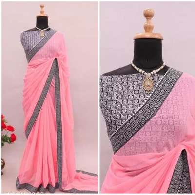Vivan Fab Embellished Bollywood Georgette Saree(Pink)