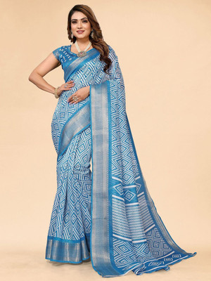 Moda Rapido Printed Bandhani Cotton Blend Saree(Blue)