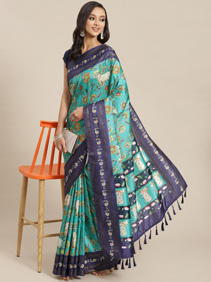 SILK ZONE Digital Print Banarasi Art Silk Saree(Light Blue)