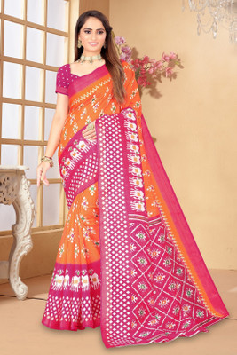 Saadhvi Printed Ikkat Art Silk Saree(Orange)