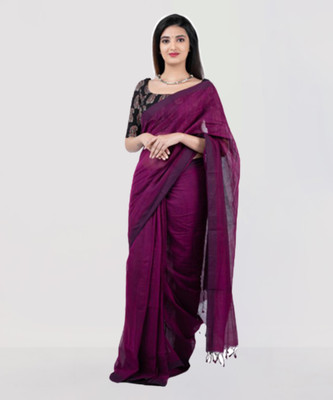 sourav biswas Solid/Plain Handloom Pure Cotton Saree(Magenta)