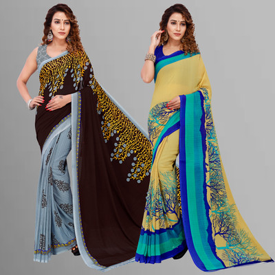 Anand Sarees Floral Print Daily Wear Georgette Saree(Pack of 2, Grey, Brown, Multicolor)