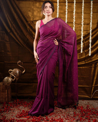 SARADA HANDLOOM Solid/Plain Daily Wear Cotton Silk Saree(Magenta)