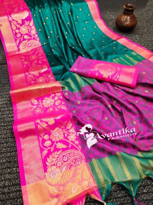 AVANTIKA FASHION Printed, Temple Border, Woven, Embellished Banarasi Art Silk, Cotton Silk Saree(Light Blue, Pink)