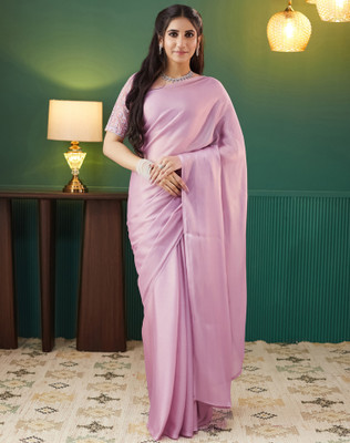 SIRIL Solid/Plain Bollywood Georgette Saree(Purple)