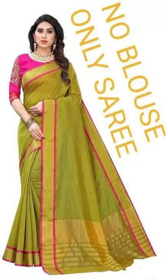 Bhagwati Creation Solid/Plain Daily Wear Cotton Silk Saree(Light Green)