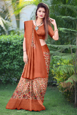 JERAVI Enterprise Digital Print Jamdani Pure Silk Saree(Orange)