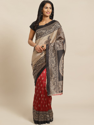 Grubstaker Graphic Print Mysore Art Silk Saree(Red)