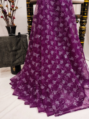 Sretan Embellished Bollywood Net Saree(Purple)