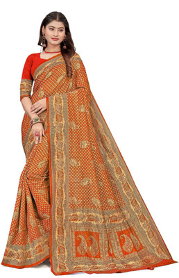 Dori Woven Kanjivaram Art Silk Saree(Orange)