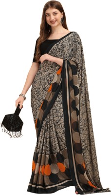 Bansi Ecom Printed Daily Wear Georgette Saree(Brown, Beige)