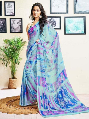 shiv textiles Geometric Print Bollywood Georgette Saree(Blue)
