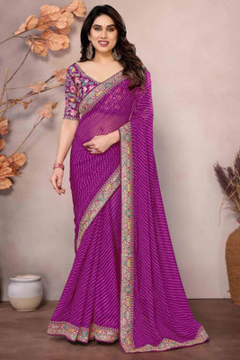Hartik Fashion Embroidered Bollywood Georgette Saree(Purple)