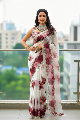 Myraani Self Design Bollywood Cotton Linen, Art Silk Saree(White)