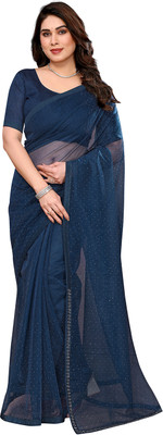 Moda Rapido Self Design Bollywood Net Saree(Dark Blue)