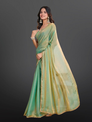 G GAJAL INTERNATIONAL Solid/Plain Saree with Attached Blouse Chiffon Saree(Green)