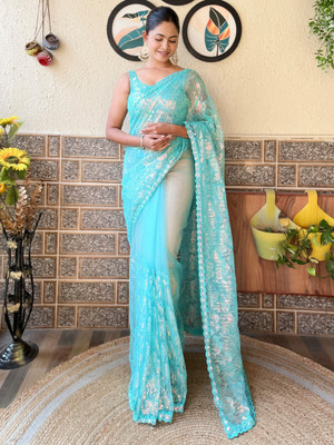 Divastri Embellished Bollywood Net Saree(Light Blue)