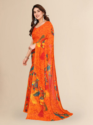 Moda Rapido Geometric Print Daily Wear Georgette Saree(Orange)