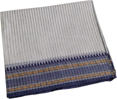 PME Woven Chettinadu Pure Cotton Saree(White, Blue)