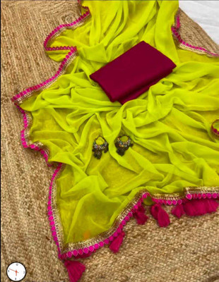 SkyCraftX Self Design, Embroidered Bollywood Georgette Saree(Green)