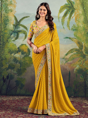 Tasrika Printed Bollywood Georgette Saree(Yellow)