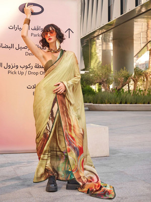 ANOUK Printed Daily Wear Silk Blend Saree(Beige)