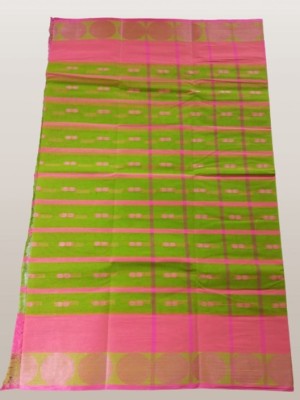 Bikash Dutta Fashion Checkered Tant Pure Cotton Saree(Green)