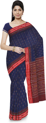 handloom paridhaan Printed, Striped Sambalpuri Pure Cotton Saree(Blue)