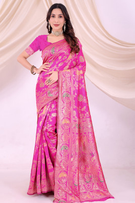 Samai Woven Banarasi Pure Silk Saree(Pink)