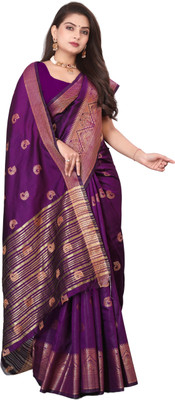 BHADRAVATI Woven Banarasi Jacquard Saree(Purple)