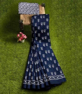 Shoploom Printed Handloom Pure Cotton Saree(Blue)
