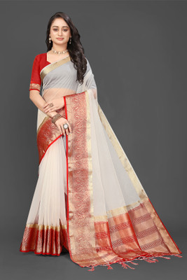 Aarunika IC Solid/Plain, Woven Bollywood Organza Saree(White)