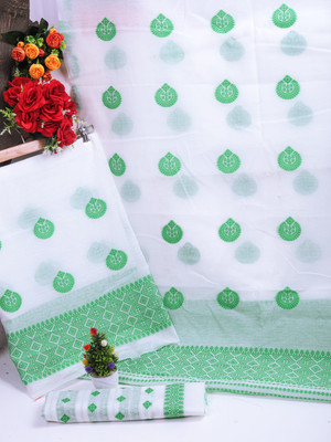 JIHANS Woven Assam Silk Cotton Blend Saree(White)